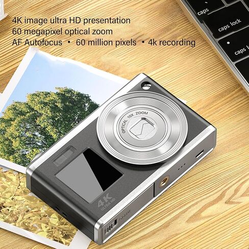 كاميرا رقمية 4K، كاميرا سيلفي بتكبير بصري 10X، تركيز تلقائي مع شاشة HD 2.88 بوصة للمبتدئين، كاميرا سفر مضادة للاهتزاز بقدرة 750 مللي أمبير في الساعة للتصوير الفوتوغرافي (أسود) in Kuwait