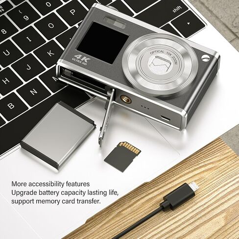 كاميرا رقمية 4K، كاميرا سيلفي بتكبير بصري 10X، تركيز تلقائي مع شاشة HD 2.88 بوصة للمبتدئين، كاميرا سفر مضادة للاهتزاز بقدرة 750 مللي أمبير في الساعة للتصوير الفوتوغرافي (أسود) in Kuwait