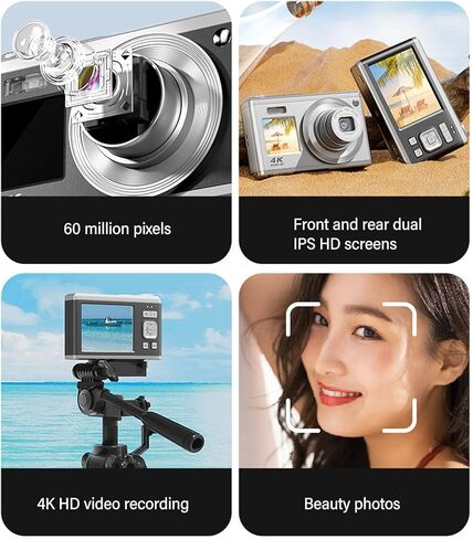 كاميرا رقمية 4K، كاميرا سيلفي بتكبير بصري 10X، تركيز تلقائي مع شاشة HD 2.88 بوصة للمبتدئين، كاميرا سفر مضادة للاهتزاز بقدرة 750 مللي أمبير في الساعة للتصوير الفوتوغرافي (أسود) in Kuwait