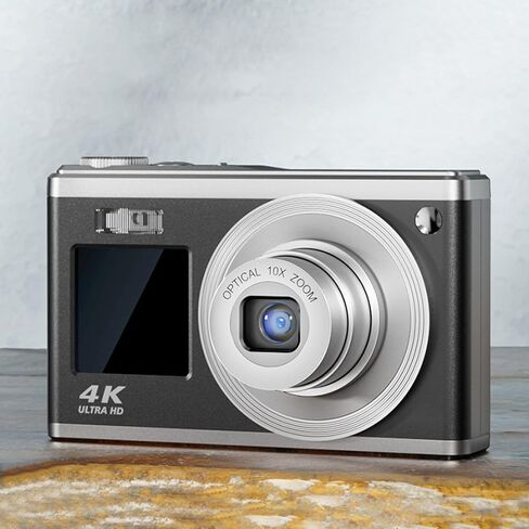 كاميرا رقمية 4K، كاميرا سيلفي بتكبير بصري 10X، تركيز تلقائي مع شاشة HD 2.88 بوصة للمبتدئين، كاميرا سفر مضادة للاهتزاز بقدرة 750 مللي أمبير في الساعة للتصوير الفوتوغرافي (أسود) in Kuwait