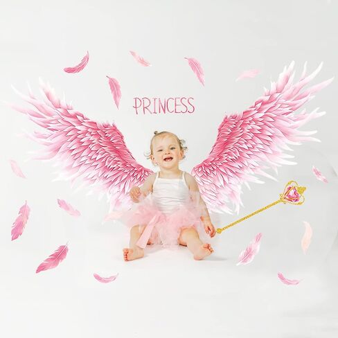 3D Pink Feathers Angel Wings Wall Decals, MYKASEN Princess Feather Creative Wall Stickers, Peel and Stick Removable Lovely Wall Decor Art Murals for Girls Baby Kids Bedroom Living Room Dinning Room in Kuwait