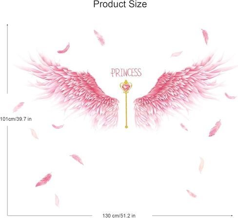 3D Pink Feathers Angel Wings Wall Decals, MYKASEN Princess Feather Creative Wall Stickers, Peel and Stick Removable Lovely Wall Decor Art Murals for Girls Baby Kids Bedroom Living Room Dinning Room in Kuwait