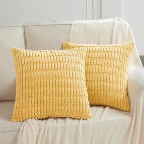 Fancy Homi 2 Packs Black Samll Decorative Throw Pillow Covers 12x12 Inch for Living Room Couch Bed, Rustic Farmhouse Boho Home Decor, Soft Striped Corduroy Square Cushion Case 30x30 cm in Kuwait