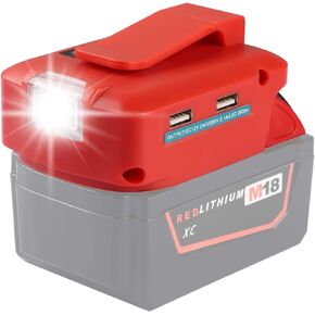 محول بطارية Milwaukee 18v بطارية M18 مع شاحن USB مزدوج + مخرج منفذ تيار مستمر 12 فولت + ضوء العمل - مصدر طاقة لبطارية Milwaukee Lithium-ion (الأداة فقط) in Kuwait