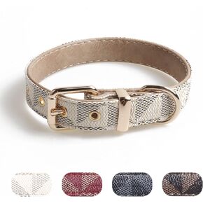 Puppy Leather Collar, Adjustable Basic Collar, Check Pattern Durable Leather Collar with Metal Buckle, Suitable for Small & Medium and Large Dogs in Saudi Arabia