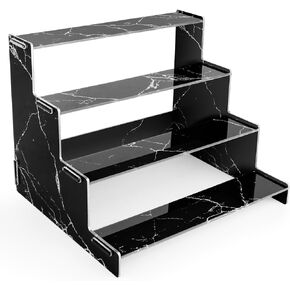 ارفف اكريليك من بيسموري، 4 طبقات مطبوعة بالاشعة فوق البنفسجية بنمط رخامي من الاكريليك لعرض المكياج والعطور وطلاء الاظافر وطاولة الحمام والعناية بالبشرة والكب كيك وتنظيم وتخزين الكب كيك - اسود in Kuwait