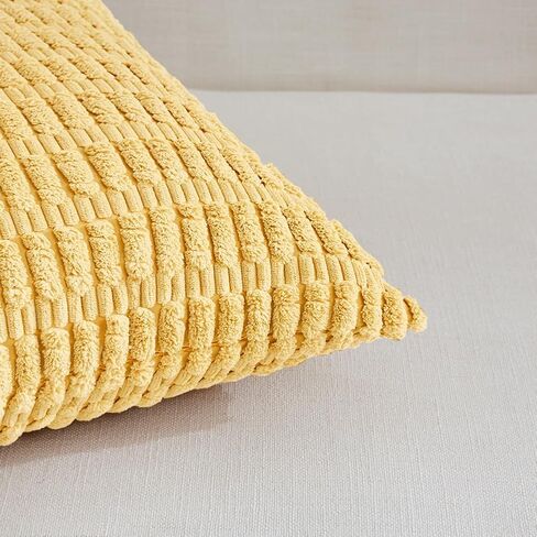 Fancy Homi 2 Packs Black Samll Decorative Throw Pillow Covers 12x12 Inch for Living Room Couch Bed, Rustic Farmhouse Boho Home Decor, Soft Striped Corduroy Square Cushion Case 30x30 cm in Kuwait