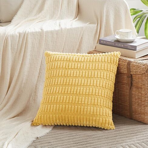 Fancy Homi 2 Packs Black Samll Decorative Throw Pillow Covers 12x12 Inch for Living Room Couch Bed, Rustic Farmhouse Boho Home Decor, Soft Striped Corduroy Square Cushion Case 30x30 cm in Kuwait