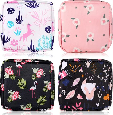 Shappy 4 Pieces Sanitary Napkin Bag Period Pad Pouch Period Holder Bag Kit Portable Tampon Pouches Zipper Bags for Menstruation Period Teen Girls Women Feminine Ladies in Saudi Arabia