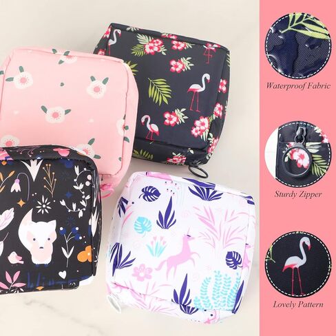 Shappy 4 Pieces Sanitary Napkin Bag Period Pad Pouch Period Holder Bag Kit Portable Tampon Pouches Zipper Bags for Menstruation Period Teen Girls Women Feminine Ladies in Saudi Arabia