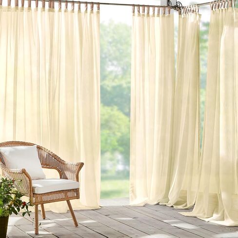 Elrene Home Fashions Darien Solid Sheer Indoor/Outdoor Curtain Panel, 52 inches X 84 inches, Natural in Kuwait