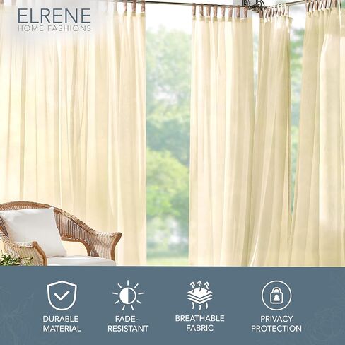 Elrene Home Fashions Darien Solid Sheer Indoor/Outdoor Curtain Panel, 52 inches X 84 inches, Natural in Kuwait
