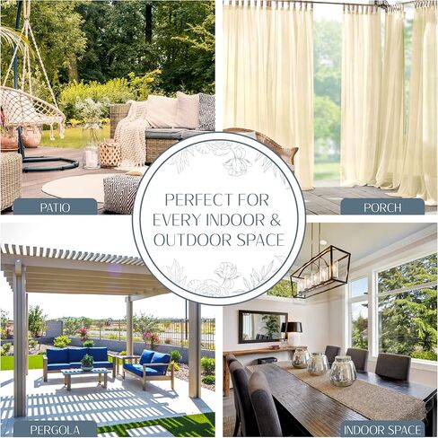 Elrene Home Fashions Darien Solid Sheer Indoor/Outdoor Curtain Panel, 52 inches X 84 inches, Natural in Kuwait