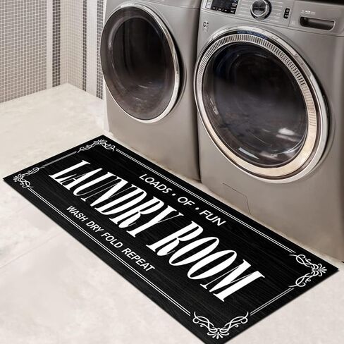 GETITEZY Laundry Room Rug Non Slip Laundry Rugs and Mats for Laundry Room Decor Washable Runner Rug for Laundry Room, Bathroom, Mudroom, Kitchen, 17"x47", Black in Saudi Arabia