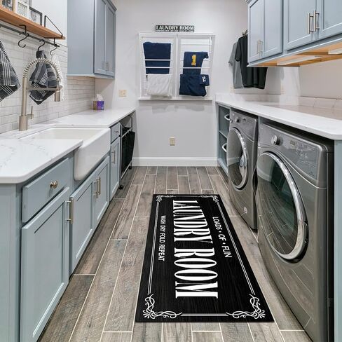 GETITEZY Laundry Room Rug Non Slip Laundry Rugs and Mats for Laundry Room Decor Washable Runner Rug for Laundry Room, Bathroom, Mudroom, Kitchen, 17"x47", Black in Saudi Arabia