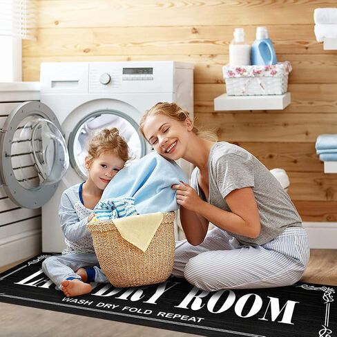GETITEZY Laundry Room Rug Non Slip Laundry Rugs and Mats for Laundry Room Decor Washable Runner Rug for Laundry Room, Bathroom, Mudroom, Kitchen, 17"x47", Black in Saudi Arabia