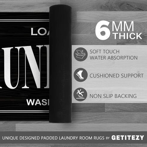 GETITEZY Laundry Room Rug Non Slip Laundry Rugs and Mats for Laundry Room Decor Washable Runner Rug for Laundry Room, Bathroom, Mudroom, Kitchen, 17"x47", Black in Saudi Arabia