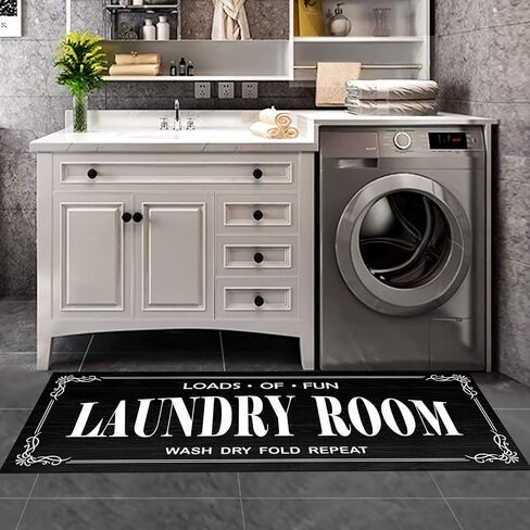 GETITEZY Laundry Room Rug Non Slip Laundry Rugs and Mats for Laundry Room Decor Washable Runner Rug for Laundry Room, Bathroom, Mudroom, Kitchen, 17"x47", Black in Saudi Arabia