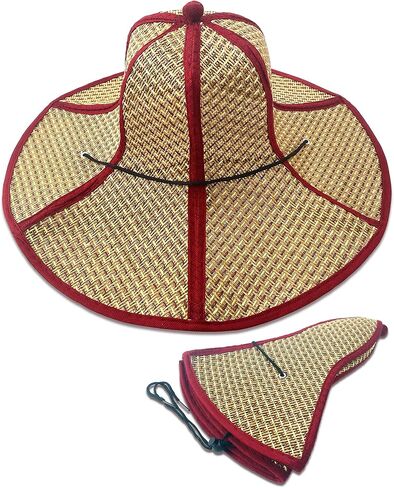 Farmer Foldable Straw Hat for Men Women Outdoor Labor Shading Sun Beach Sea Tide Fisherman Bamboo Hat Light Brown in Kuwait