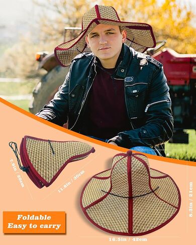 Farmer Foldable Straw Hat for Men Women Outdoor Labor Shading Sun Beach Sea Tide Fisherman Bamboo Hat Light Brown in Kuwait