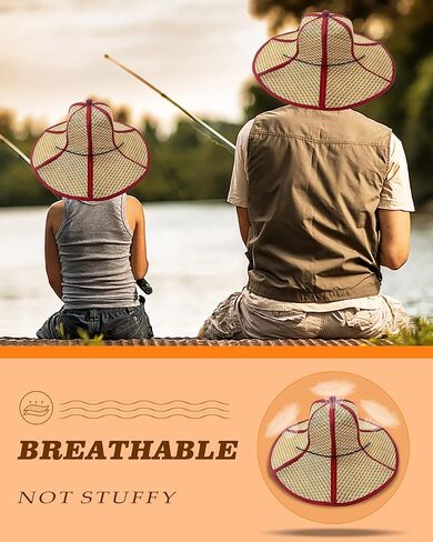 Farmer Foldable Straw Hat for Men Women Outdoor Labor Shading Sun Beach Sea Tide Fisherman Bamboo Hat Light Brown in Kuwait