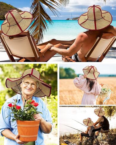 Farmer Foldable Straw Hat for Men Women Outdoor Labor Shading Sun Beach Sea Tide Fisherman Bamboo Hat Light Brown in Kuwait