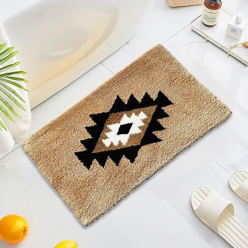 Boho Bath Mats Non Slip Geometric Bathroom Rugs Fluffy Soft Absorbent Bath Rug for Bathroom Shower Sink Home Entryway Bohemian Farmhouse Decor 30"×20", Camel in Saudi Arabia