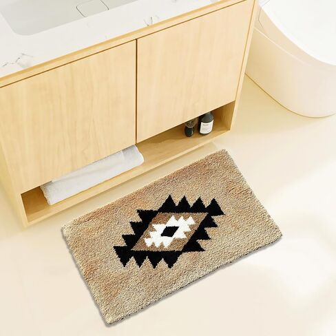 Boho Bath Mats Non Slip Geometric Bathroom Rugs Fluffy Soft Absorbent Bath Rug for Bathroom Shower Sink Home Entryway Bohemian Farmhouse Decor 30"×20", Camel in Saudi Arabia