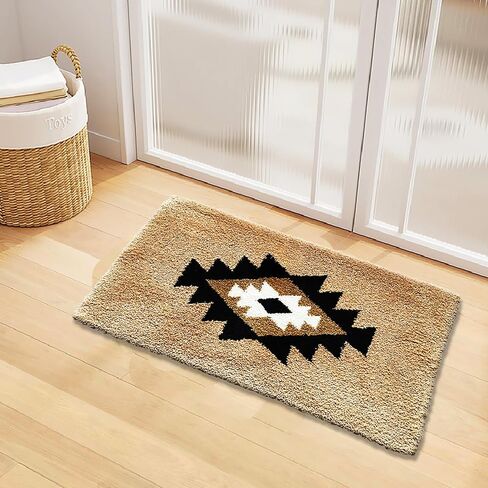 Boho Bath Mats Non Slip Geometric Bathroom Rugs Fluffy Soft Absorbent Bath Rug for Bathroom Shower Sink Home Entryway Bohemian Farmhouse Decor 30"×20", Camel in Saudi Arabia