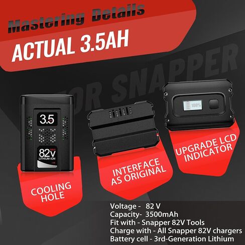 【مع شاشة LCD】 استبدال البطارية الفعلية 3.5 أمبير في الساعة لبطارية Snapper XD 82V Briggs & Stratton 1760266 1760265 1760966 بطارية ليثيوم أيون عالية السعة BSB2AH82 / BSB4AH82 / BSB5AH82 【فقط من أجل Snapper】 in Kuwait
