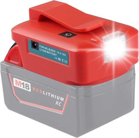 محول بطارية Milwaukee 18v بطارية M18 مع شاحن USB مزدوج + مخرج منفذ تيار مستمر 12 فولت + ضوء العمل - مصدر طاقة لبطارية Milwaukee Lithium-ion (الأداة فقط) in Kuwait