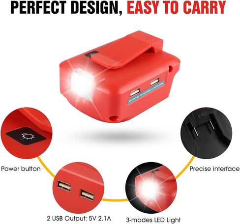 محول بطارية Milwaukee 18v بطارية M18 مع شاحن USB مزدوج + مخرج منفذ تيار مستمر 12 فولت + ضوء العمل - مصدر طاقة لبطارية Milwaukee Lithium-ion (الأداة فقط) in Kuwait