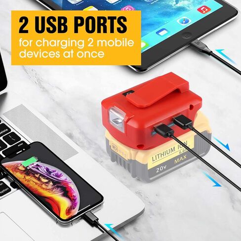 محول بطارية Milwaukee 18v بطارية M18 مع شاحن USB مزدوج + مخرج منفذ تيار مستمر 12 فولت + ضوء العمل - مصدر طاقة لبطارية Milwaukee Lithium-ion (الأداة فقط) in Kuwait