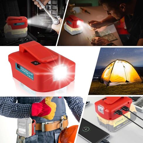 محول بطارية Milwaukee 18v بطارية M18 مع شاحن USB مزدوج + مخرج منفذ تيار مستمر 12 فولت + ضوء العمل - مصدر طاقة لبطارية Milwaukee Lithium-ion (الأداة فقط) in Kuwait