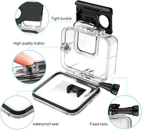 جراب F1TP مقاوم للماء لـ GoPro Hero 2018/7/6/5 أسود، جراب جو برو دايف مزود بملحقات تثبيت تثبيت سريعة الفك ومسمار ثامبكرو مقاومة للماء 17 قدم (45 متر) in Kuwait