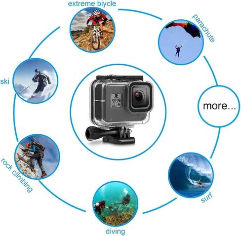 جراب F1TP مقاوم للماء لـ GoPro Hero 2018/7/6/5 أسود، جراب جو برو دايف مزود بملحقات تثبيت تثبيت سريعة الفك ومسمار ثامبكرو مقاومة للماء 17 قدم (45 متر) in Kuwait