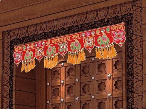 باندروال تورانام لمدخل الباب ديوالي/نافراتري باندانوار فانسي توران لغرفة بوجا، توران شوب لابه توران توران غانيشاي نام توران متعددة الالوان (مقاس 37 انش × 5 انش) in Kuwait