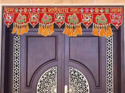 باندروال تورانام لمدخل الباب ديوالي/نافراتري باندانوار فانسي توران لغرفة بوجا، توران شوب لابه توران توران غانيشاي نام توران متعددة الالوان (مقاس 37 انش × 5 انش) in Kuwait