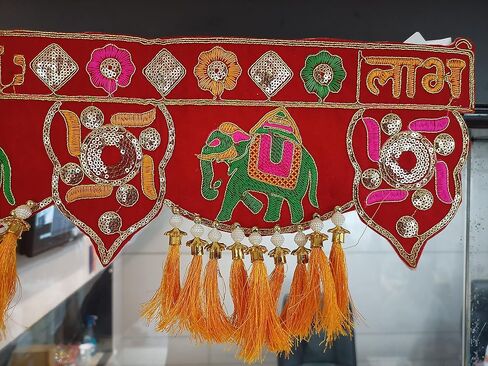 باندروال تورانام لمدخل الباب ديوالي/نافراتري باندانوار فانسي توران لغرفة بوجا، توران شوب لابه توران توران غانيشاي نام توران متعددة الالوان (مقاس 37 انش × 5 انش) in Kuwait