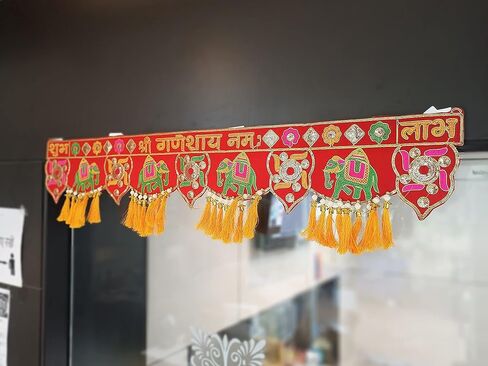 باندروال تورانام لمدخل الباب ديوالي/نافراتري باندانوار فانسي توران لغرفة بوجا، توران شوب لابه توران توران غانيشاي نام توران متعددة الالوان (مقاس 37 انش × 5 انش) in Kuwait