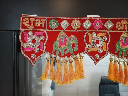 باندروال تورانام لمدخل الباب ديوالي/نافراتري باندانوار فانسي توران لغرفة بوجا، توران شوب لابه توران توران غانيشاي نام توران متعددة الالوان (مقاس 37 انش × 5 انش) in Kuwait