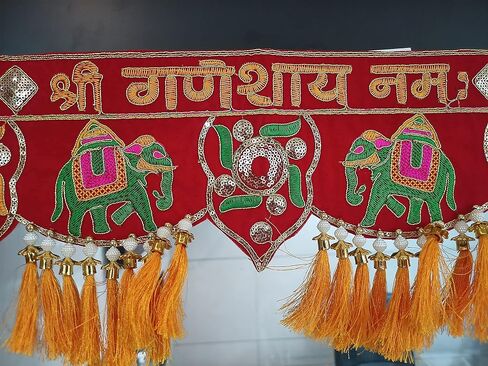 باندروال تورانام لمدخل الباب ديوالي/نافراتري باندانوار فانسي توران لغرفة بوجا، توران شوب لابه توران توران غانيشاي نام توران متعددة الالوان (مقاس 37 انش × 5 انش) in Kuwait