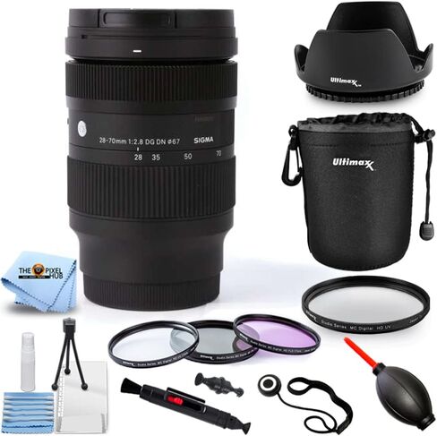 عدسة سيجما 28-70 ملم f/2.8 DG DN المعاصرة لسوني E 592965-10 قطع تتضمن حزمة الملحقات: عدسة غطاء التوليب، فلتر للأشعة فوق البنفسجية، قلم تنظيف، منفاخ، قطعة قماش من الألياف الدقيقة ومجموعة تنظيف in Kuwait
