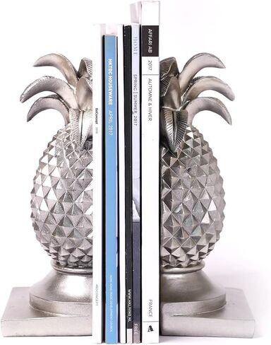 HAUCOZE Decorative Book Ends Pineapple Statue Modern Sculpture Arts Table Centerpiece Crafts Polyresin Silver Gifts 10.2inch in Kuwait