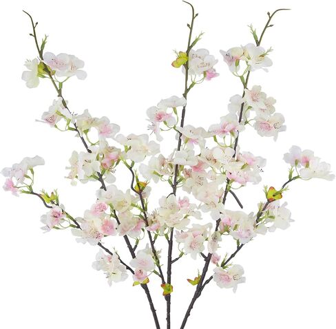 CITYES 3 Pcs Artificial Cherry Blossom Flowers Pink Faux Cherry Blossom Branches Silk Peach Flowers Bulk Spring Branches Arrangement Cherry Flowers Stems for Outdoor Indoor Wedding Table Vase Decor in Kuwait