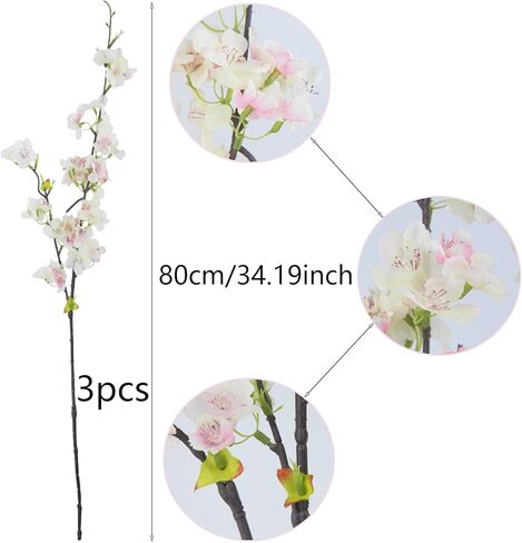 CITYES 3 Pcs Artificial Cherry Blossom Flowers Pink Faux Cherry Blossom Branches Silk Peach Flowers Bulk Spring Branches Arrangement Cherry Flowers Stems for Outdoor Indoor Wedding Table Vase Decor in Kuwait