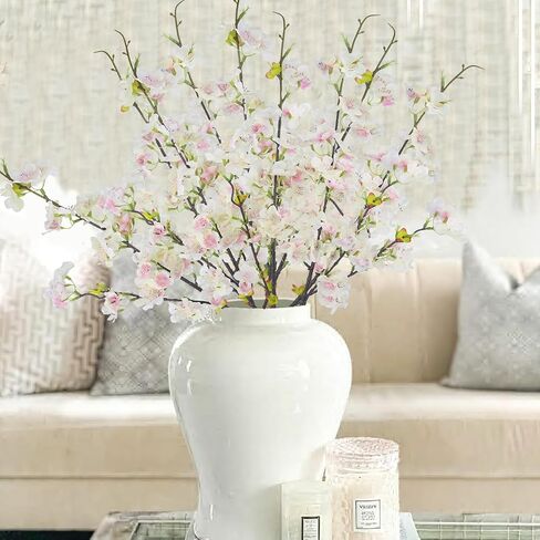 CITYES 3 Pcs Artificial Cherry Blossom Flowers Pink Faux Cherry Blossom Branches Silk Peach Flowers Bulk Spring Branches Arrangement Cherry Flowers Stems for Outdoor Indoor Wedding Table Vase Decor in Kuwait