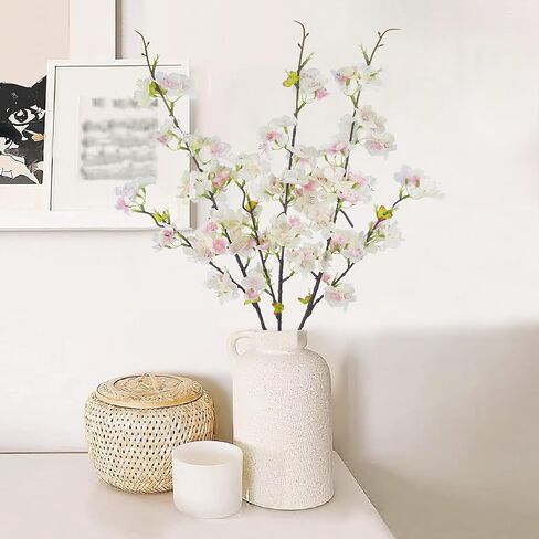 CITYES 3 Pcs Artificial Cherry Blossom Flowers Pink Faux Cherry Blossom Branches Silk Peach Flowers Bulk Spring Branches Arrangement Cherry Flowers Stems for Outdoor Indoor Wedding Table Vase Decor in Kuwait