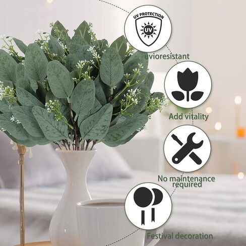 TENDER EPOCH 20 Pcs Eucalyptus Leaves Stems Bulk Artificial Greenery Stems Faux Seeded Eucalyptus Leaves Branches for Vase Bouquets Floral Arrangement Wreath Wedding Greenery Decoration in Saudi Arabia