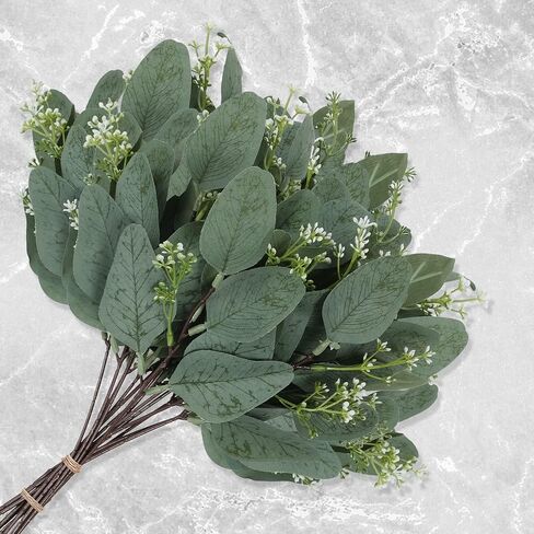 TENDER EPOCH 20 Pcs Eucalyptus Leaves Stems Bulk Artificial Greenery Stems Faux Seeded Eucalyptus Leaves Branches for Vase Bouquets Floral Arrangement Wreath Wedding Greenery Decoration in Saudi Arabia